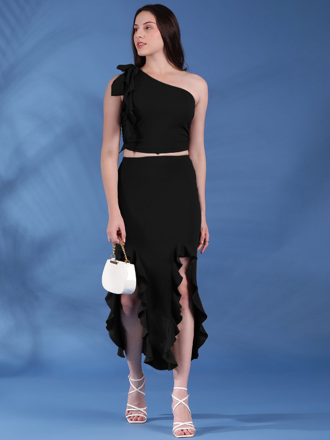  Kotty One Shoulder Crop Top With Frill Skirt Co-Ords