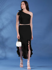  Kotty One Shoulder Crop Top With Frill Skirt Co-Ords