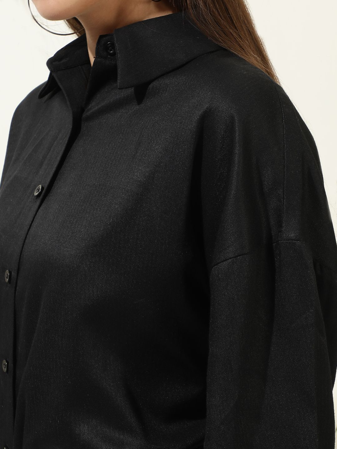 Kotty Women Comfort Spread Collar Solid Cotton Oversized Casual Shirt