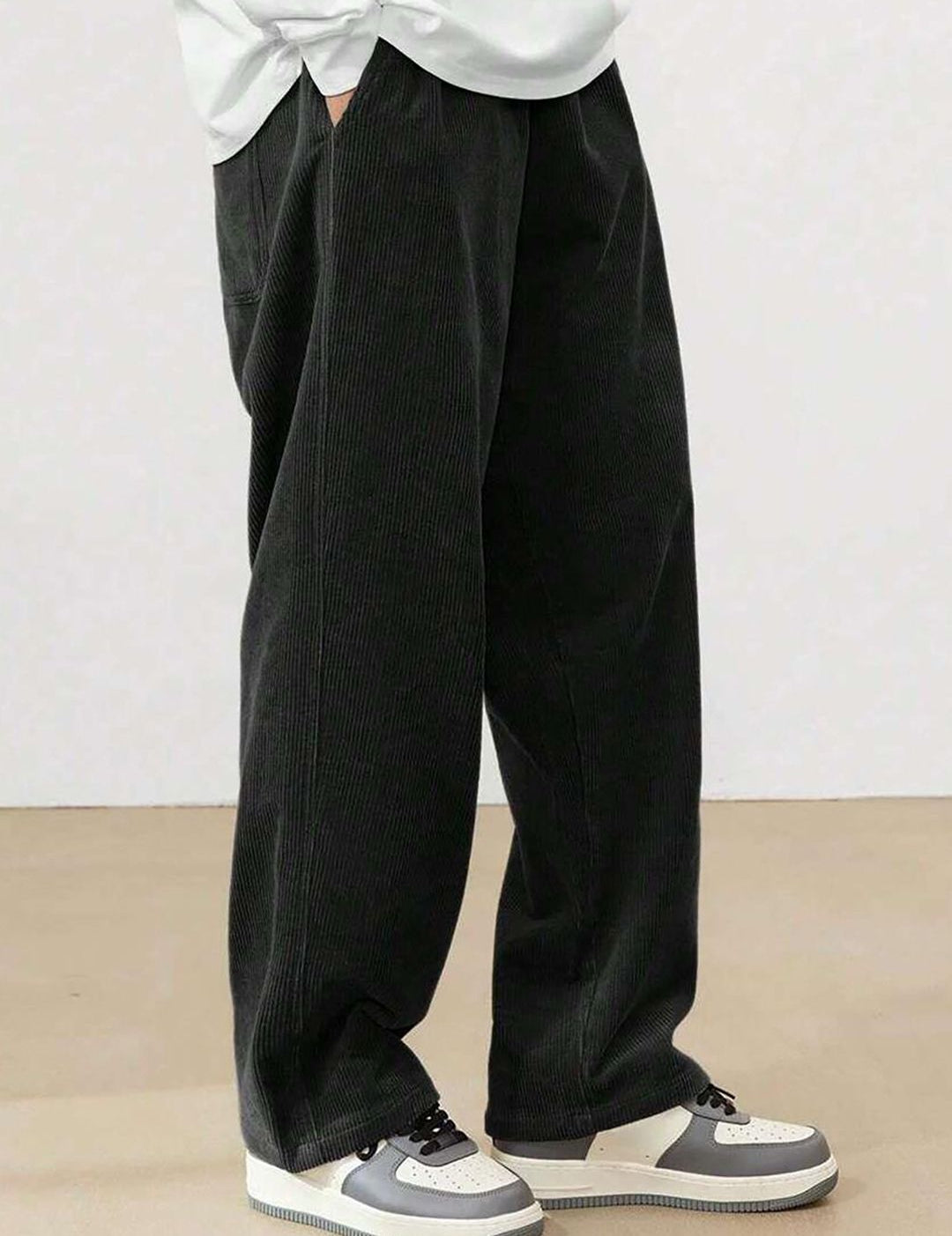 Kotty Men Relaxed Loose Fit High-Rise Corduroy Cotton Trousers