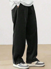 Kotty Men Relaxed Loose Fit High-Rise Corduroy Cotton Trousers