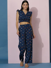 Kotty Printed V-Neck Top With Trousers