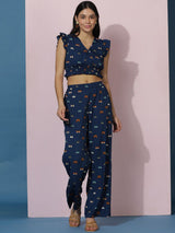 Kotty Printed V-Neck Top With Trousers
