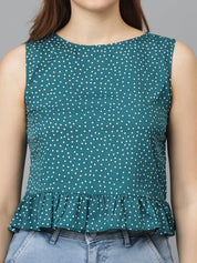 Kotty Geometric Print Crepe Peplum Crop Top