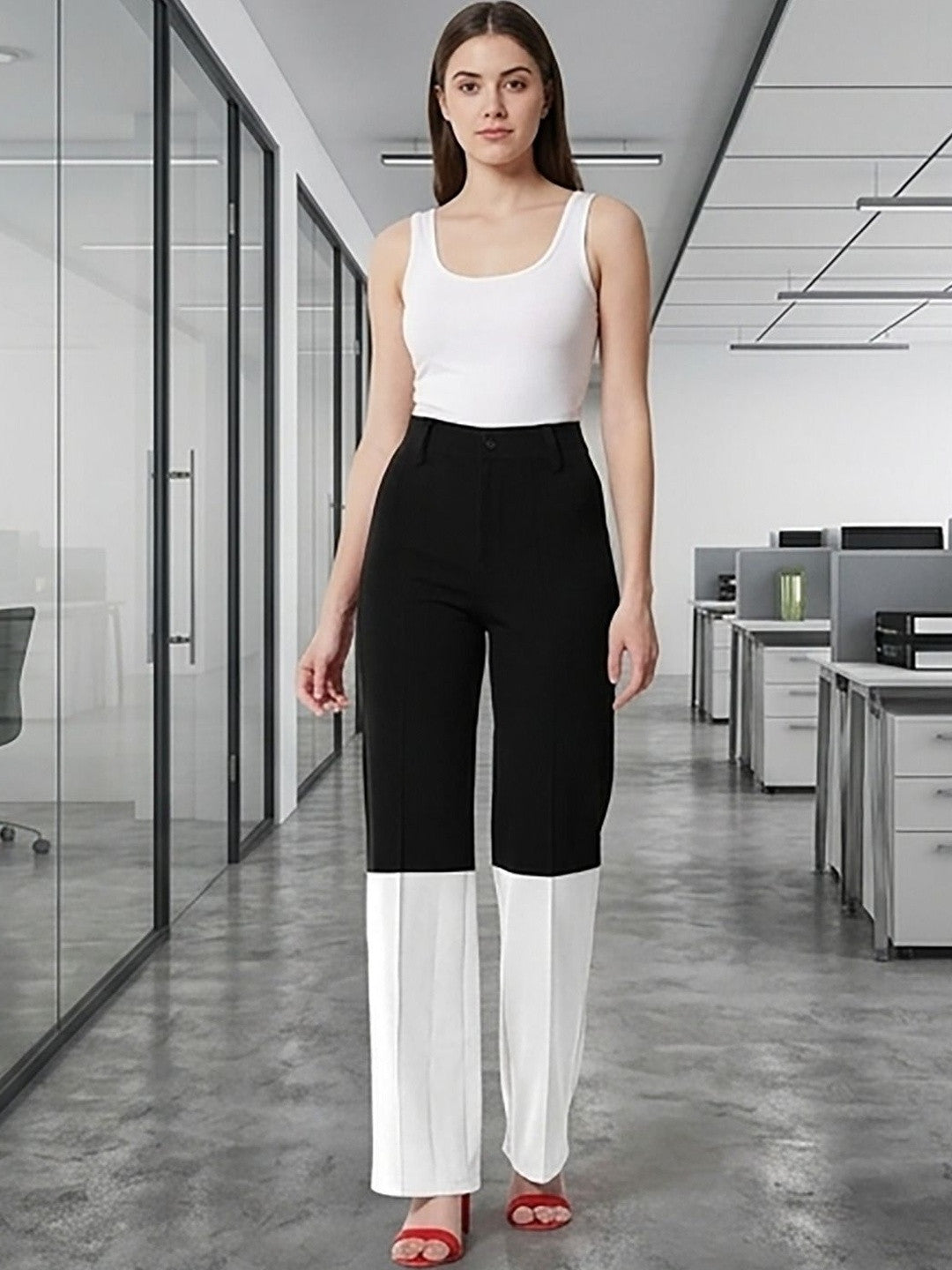 Black Regular Fit Mid-Rise Trousers for Women | Kotty