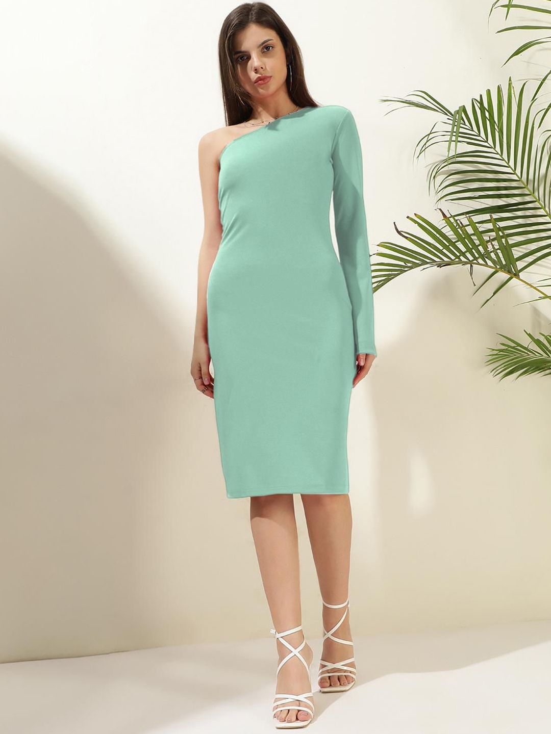 Kotty Women Solid One Shoulder Sheath Dress