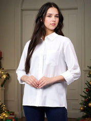 Kotty Women Spread Collar Solid Cotton Relaxed Fit Casual Shirt