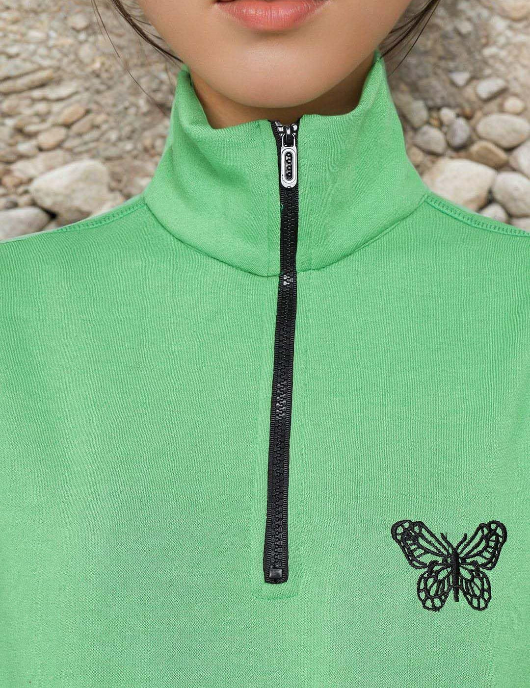 Kotty Women Graphic Printed High Neck Half Zipper Sweatshirt