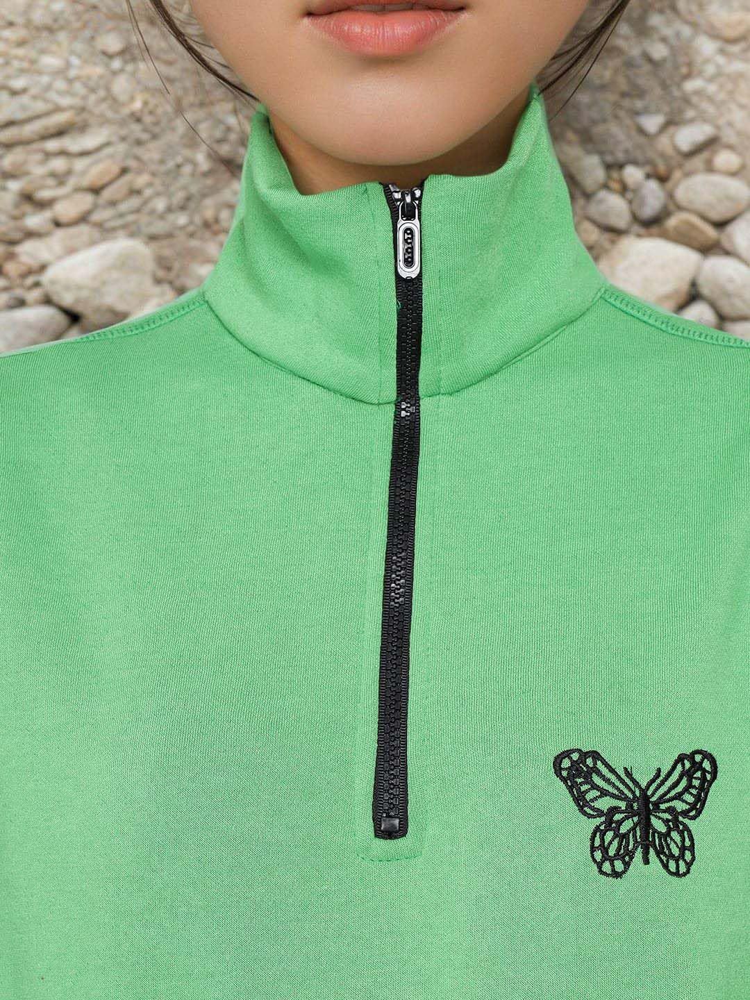 Kotty Women Graphic Printed High Neck Half Zipper Sweatshirt