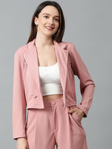 Kotty Notch Lapel Collar Double-Breasted Crop Blazer