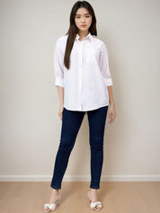 Kotty Women Spread Collar Solid Cotton Relaxed Fit Casual Shirt