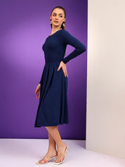 Kotty Round Neck Pleated Fit & Flare Dress
