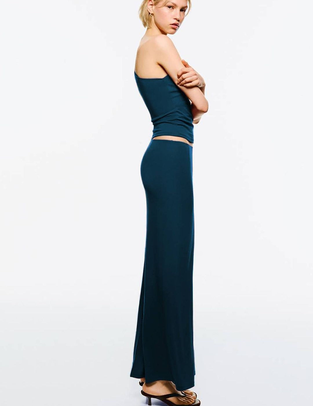 Kotty One Shoulder Crop Top With Ankle-Length Skirt Co-Ords