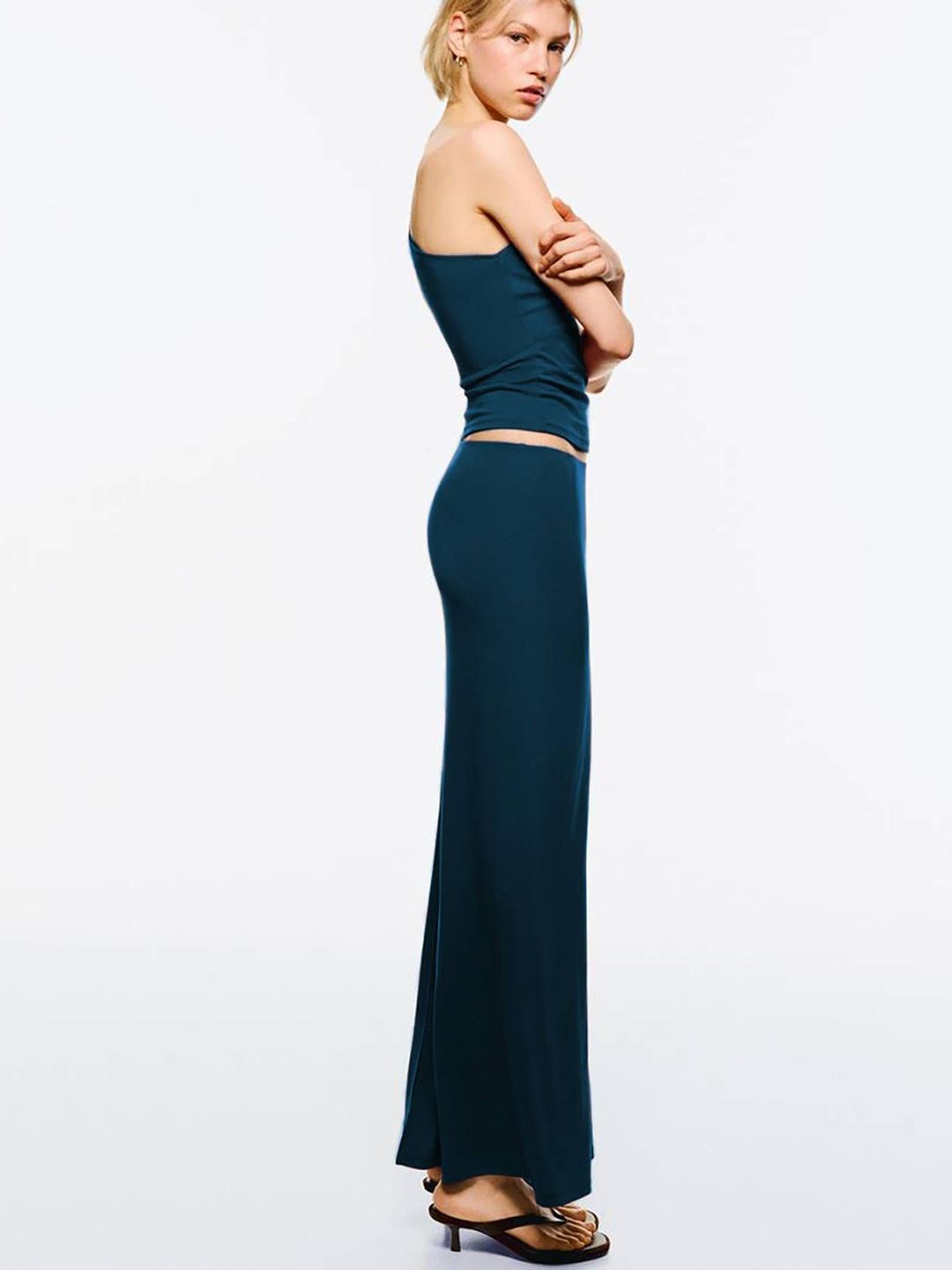 Kotty One Shoulder Crop Top With Ankle-Length Skirt Co-Ords