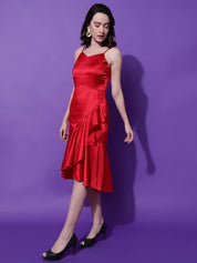 Kotty Women Solid Shoulder Straps Fit & Flare Midi Dress