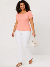 Kotty Women's Dusty Peach Ruffle Square Neck Short Sleeve Top | Stylish Party Wear