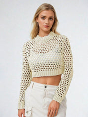 Kotty Women Self Design Round Neck Full Sleeves Cotton Crop Top