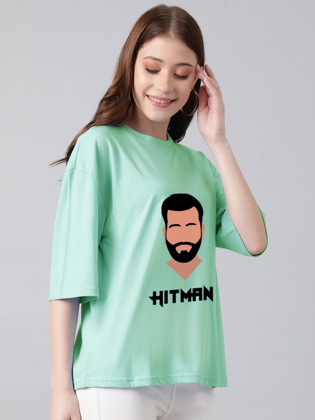 Kotty Women Graphic Printed Round Neck Cotton Oversized T-shirt