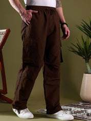 Kotty Men Relaxed Low-Rise Easy Wash Pleated Cargos Trousers