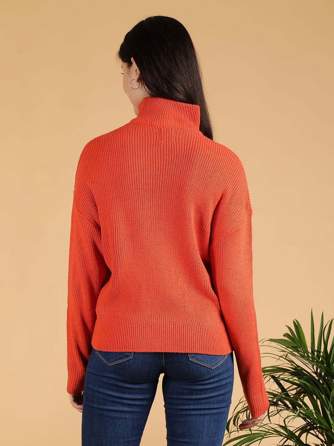 Kotty Women Half Zipper Ribbed Cotton Pullover