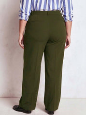 Green Wide Leg High-Rise Trousers for Women – Modern Solid Design | Kotty