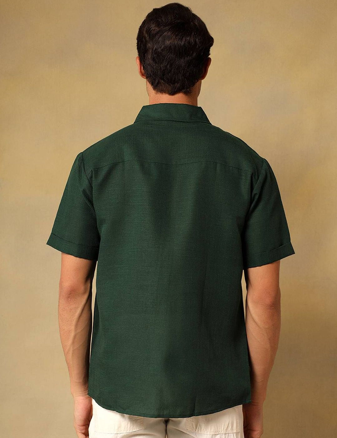 Kotty Men Comfort Fit Solid Spread Collar Linen Casual Shirt