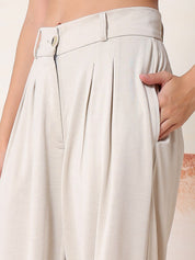 Kotty Women Solid Comfort Flared High-Rise Pleated Parallel Trousers