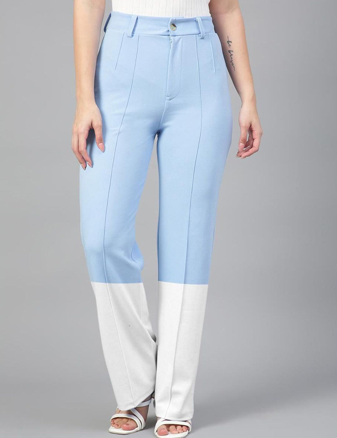 Kotty Women Colourblocked High-Rise Easy Wash Trousers