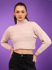 Kotty Women Cable Knit Crop Pullover Sweaters