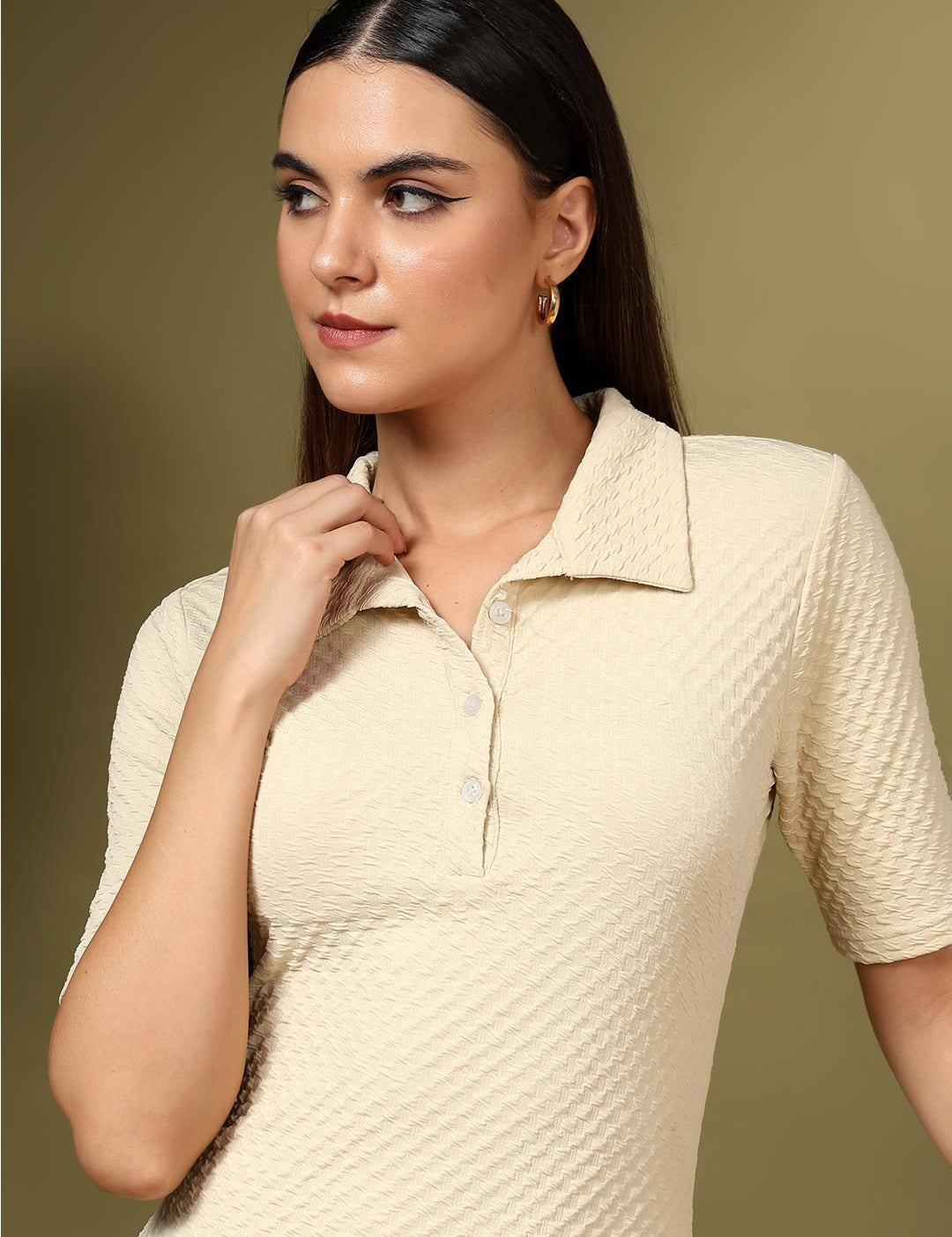 Kotty Women Self Design Shirt Collar Bodycon Mini Dress