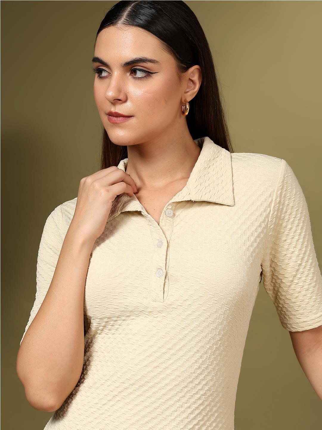 Kotty Women Self Design Shirt Collar Bodycon Mini Dress