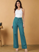Green Regular Fit High-Rise Trousers for Women – Chic Solid Design | Kotty