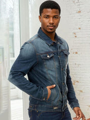 Kotty Men Spread Collar Solid Denim Jacket