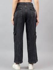 Kotty Women Straight Fit High-Rise Low Distress Stretchable Cargo Jeans