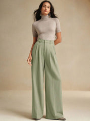 Kotty Women Relaxed Straight Leg High-Rise Pleated Trousers