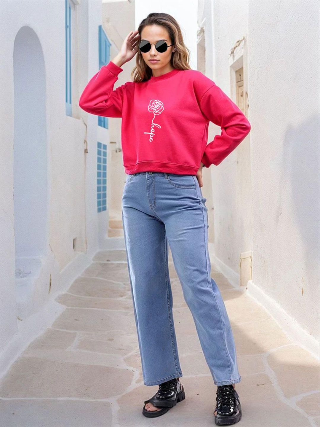 Kotty Women Printed Round Neck Therma-Fit Sweatshirt