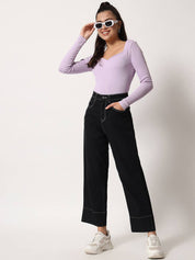 Kotty Women Wide Leg High-Rise Stretchable Cotton Jeans
