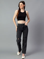 Kotty Women High-Rise Slash Knee Cotton Stretchable Jeans