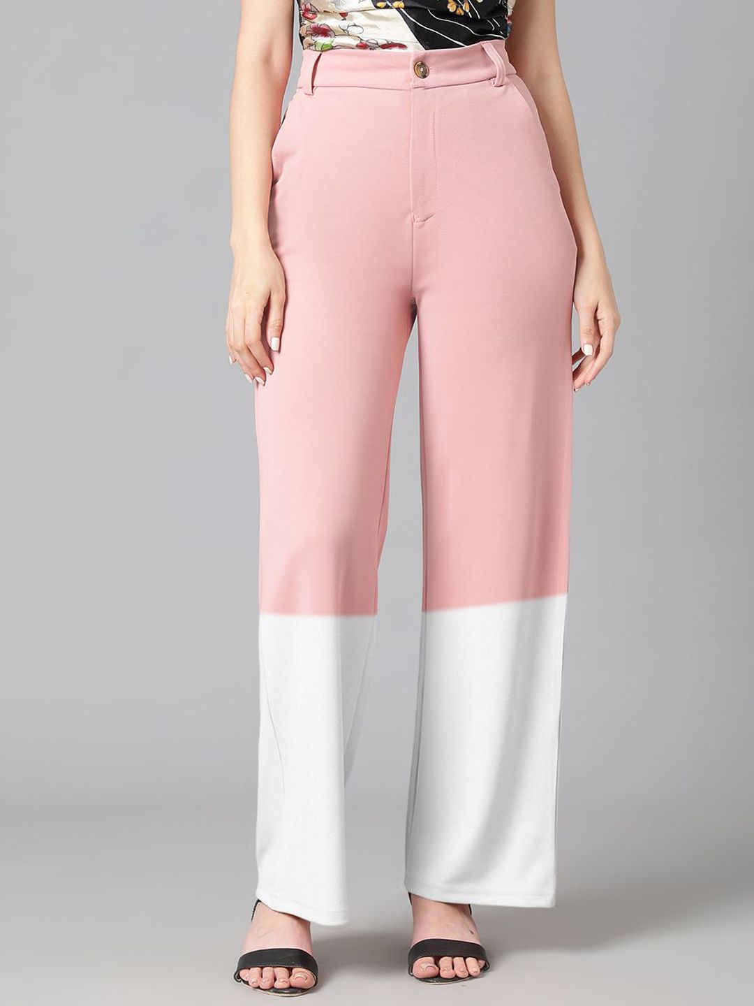 Kotty Women Colourblocked Straight Fit High-Rise Trousers