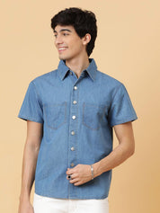 Kotty Men Relaxed Spread Collar Solid Cotton Casual Shirt