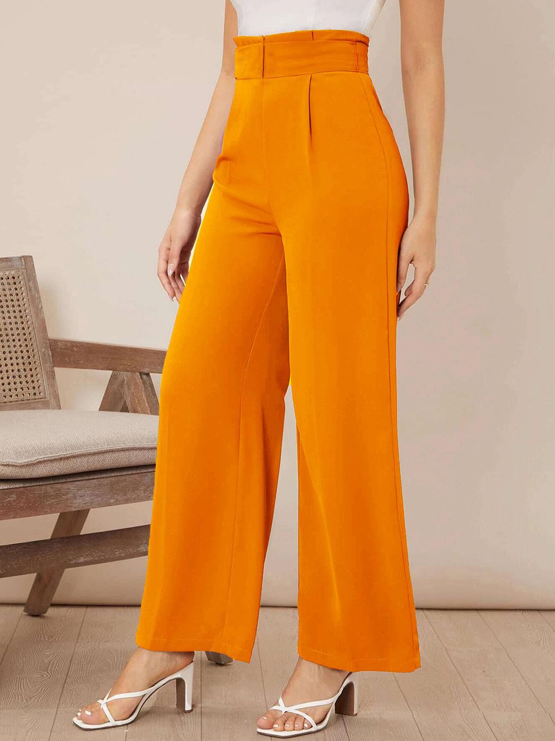 Kotty Women High-Rise Easy Wash Pleated Wide Leg Trousers