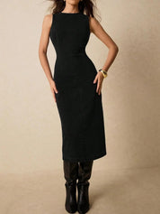 Kotty women sleek sleeveless black midi sheath dress