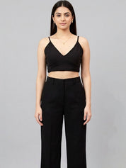 Kotty Top Jet Black Women's Crop Shoulder-Straps Sleeveless