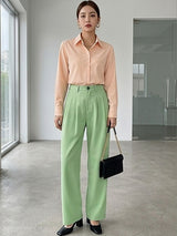 Green Straight Fit High-Rise Trousers for Women | Kotty