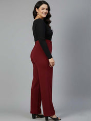Red Regular Fit High-Rise Trousers for Women – Modern Solid Design | Kotty