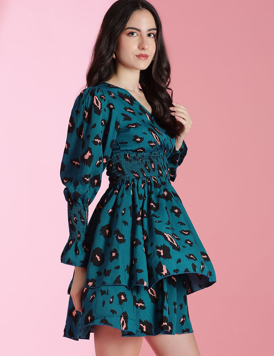 Kotty Women Printed Puff Sleeves Fit & Flare Dress