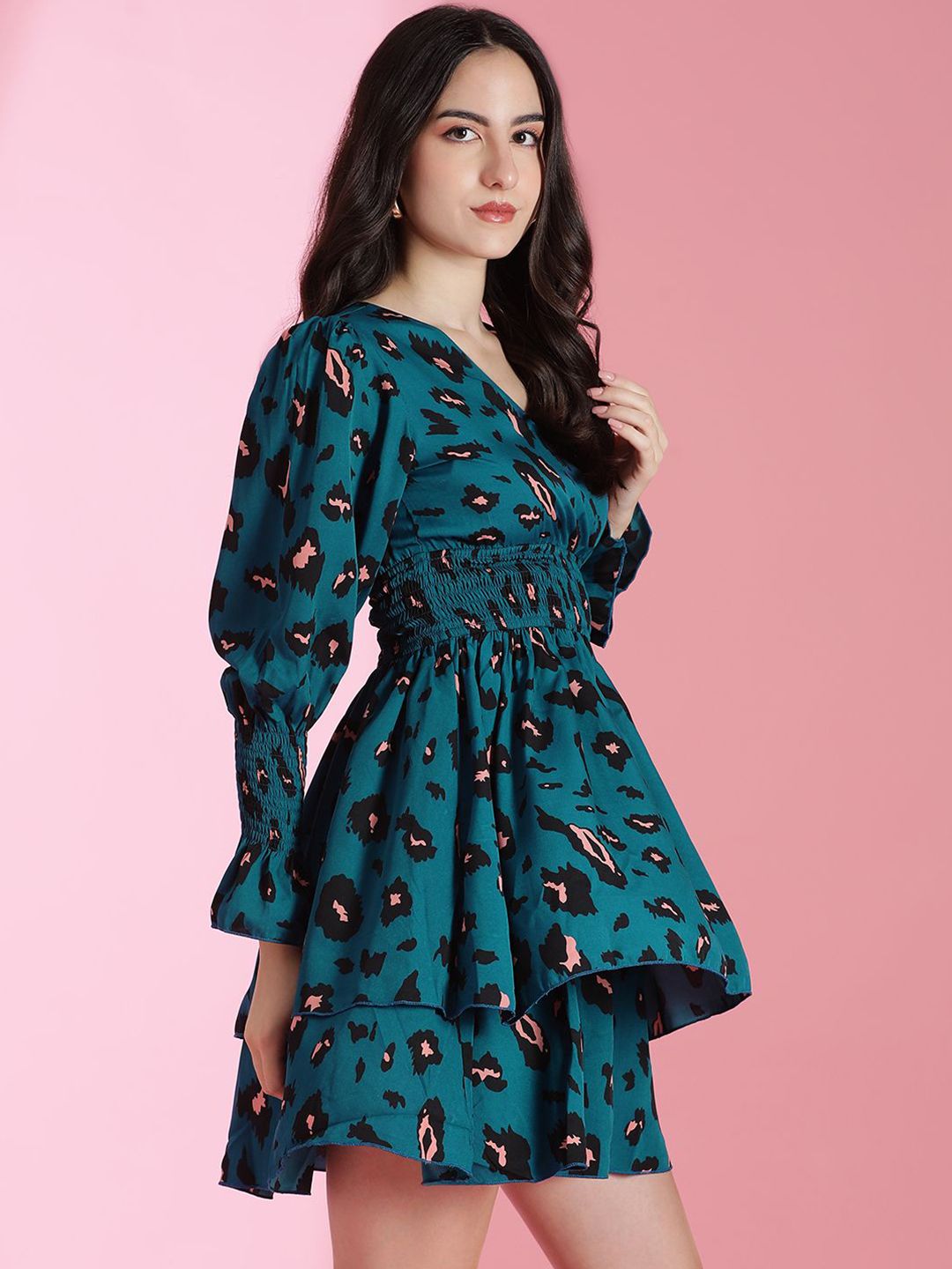 Kotty Women Printed Puff Sleeves Fit & Flare Dress