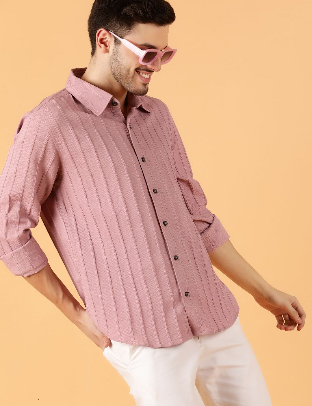 Kotty Men Relaxed Spread Collar Textured Cotton Casual Shirt