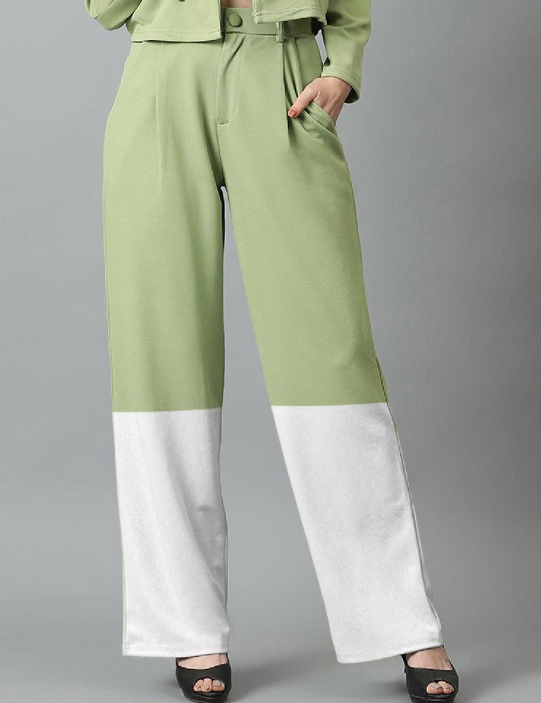 Kotty Women Solid Colourblocked High-Rise Easy Wash Trousers