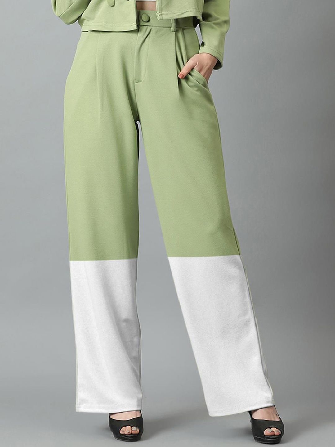 Kotty Women Solid Colourblocked High-Rise Easy Wash Trousers